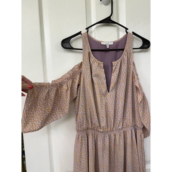 Current Air small brown purple cold shoulder Midi dress ruffle boho hippie - Picture 5 of 9